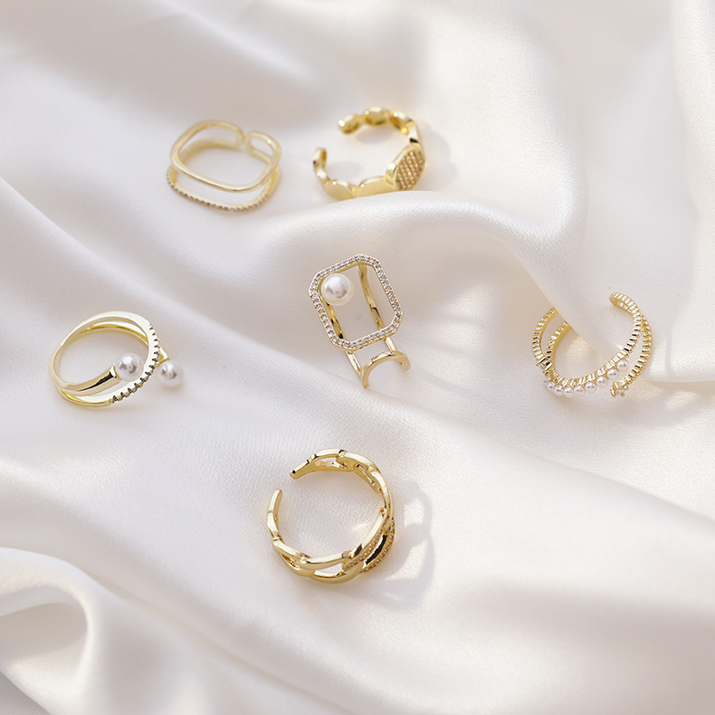 OIMG  Nhẫn nữ hợp kim vàng zircon có thể điều chỉnh độ mở