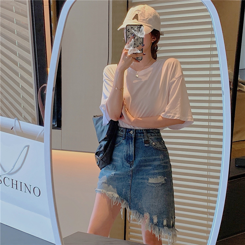 Chân váy jean ngắn thiết kế bất đối xứng thời trang cá tính dành cho nữ