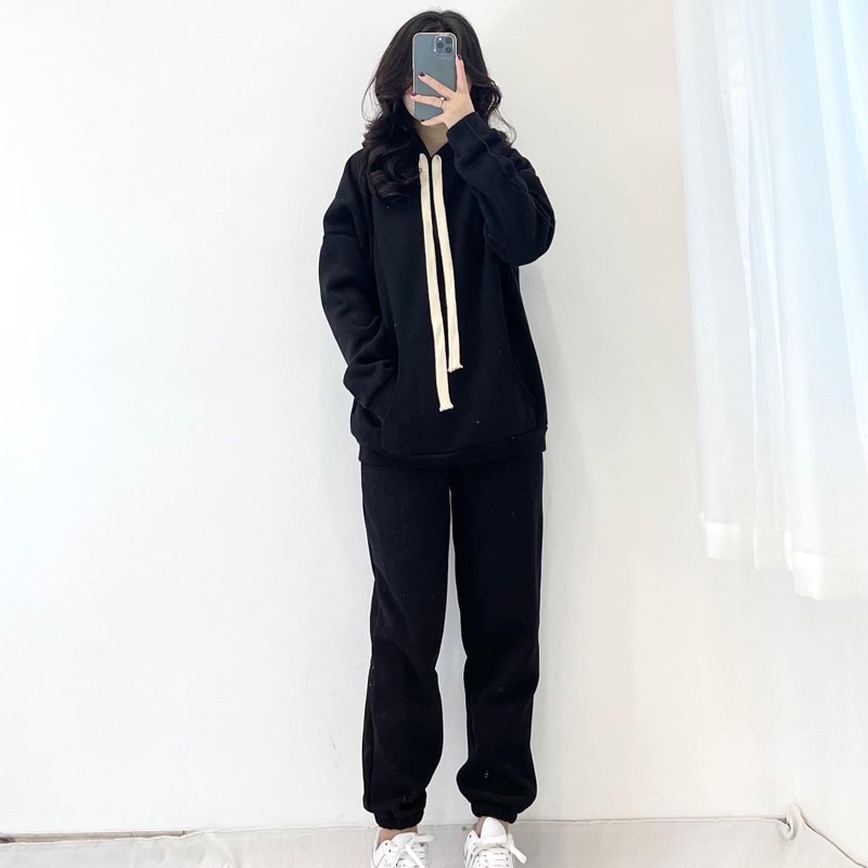 Bộ Hoodie Trơn Chất Nỉ Dày Dặn Dây Bản To Phong Cách Bassic - SINNA STORE | BigBuy360 - bigbuy360.vn