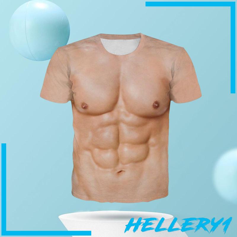 [Hellery1] Áo Thun Nam Nữ Tay Ngắn In Hình Cơ Bắp 3D