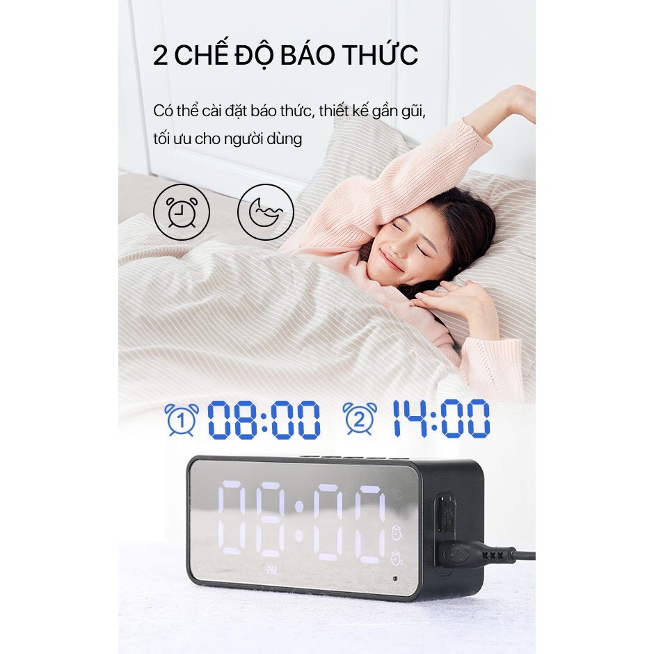 Loa Bluetooth 5.0 màn hình LED kiêm đồng hồ báo thức và kính tráng gương công suất lớn hỗ trợ thẻ nhớ-ROBOT RB150