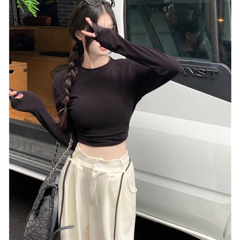 Áo Thun Tay Dài Dáng Ôm Kẻ Sọc Ngang Quyến Rũ Trẻ Trung Cho Bạn Gái