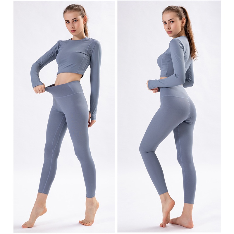 Bộ đồ tập gym nữ quần dài áo croptop tay dài ôm body | Set tập gym yoga nữ áo croptop dài tay SET01