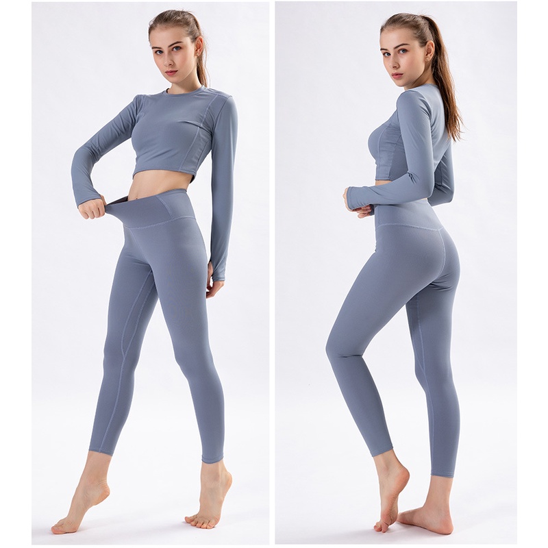 Bộ tập gym yoga nữ dài tay | set tập gym nữ mùa đông quần dài áo croptop tay dài co giãn đa chiều SET01