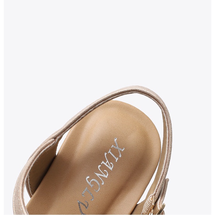 Giày sandal đế xuồng 5cm, quai chéo chất da ánh kim sang trọng