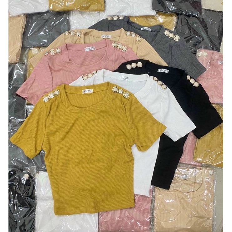 Áo Tăm Bozip Croptop Cổ Bẻ Chư V Siêu Hot