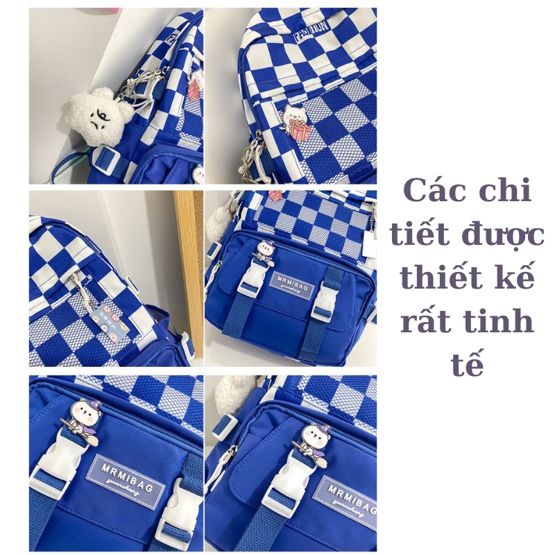 Balo nữ đi học đẹp thời trang giá rẻ dễ thương, cặp đi học nữ kẻ nhiều ngăn đựng laptop chống nước cao cấp Xu Xu Kids