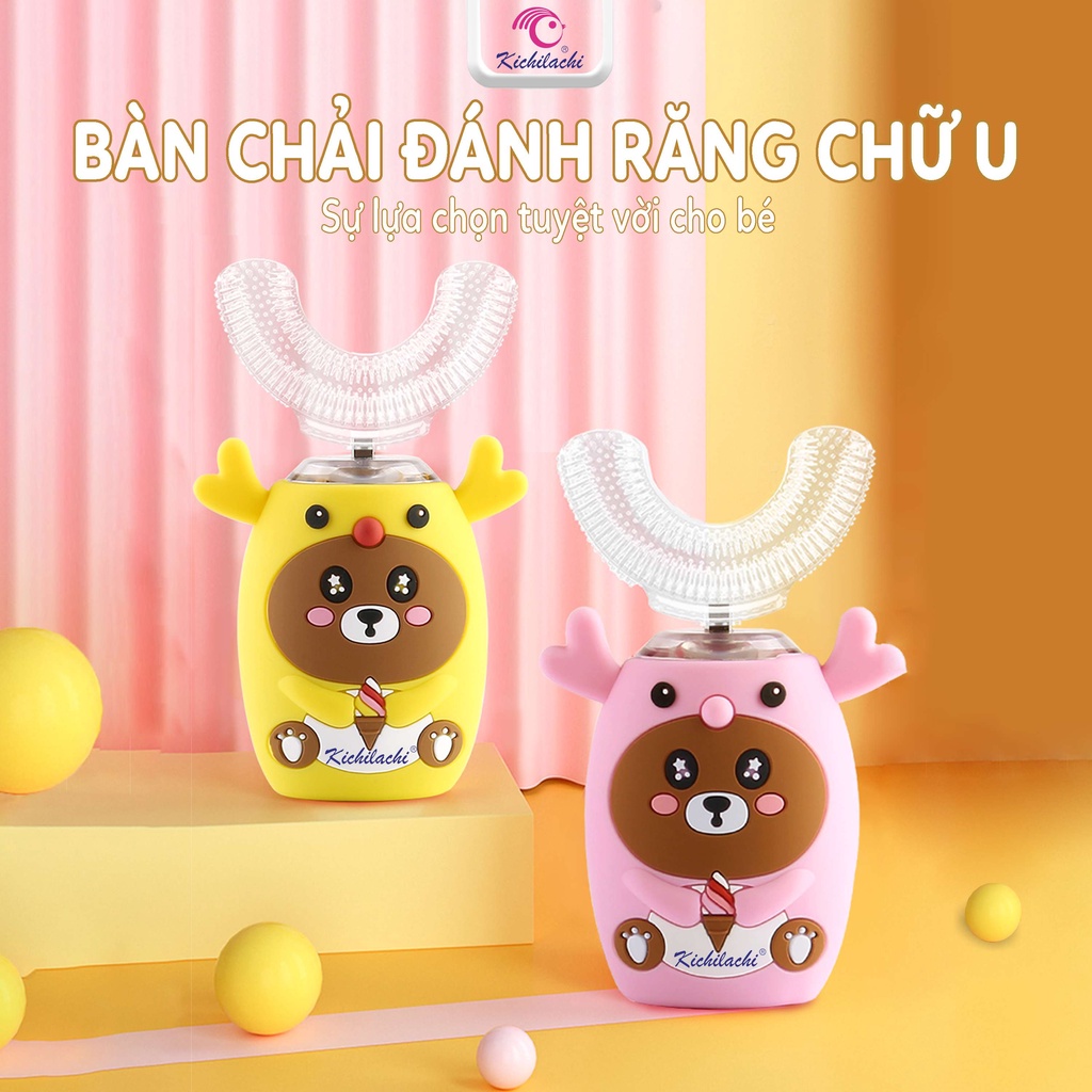 Bàn chải đánh răng tự động chữ U cho bé 2 tuổi đến 9 tuổi có sạc điện