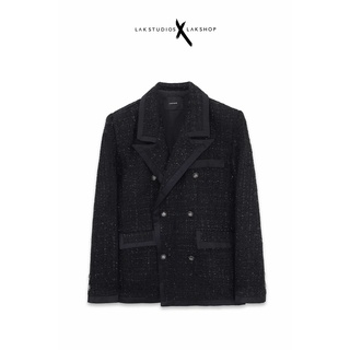Áo dạ Lak Studios Black Glitter Check Tweed Blazer