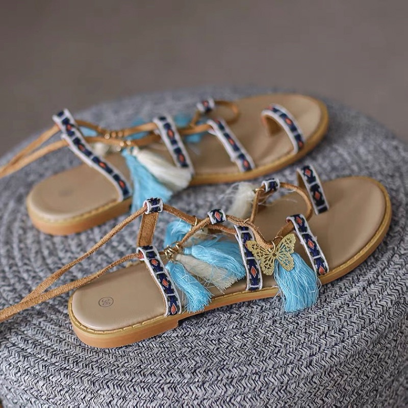 SANDAL BOHEMIAN DÂY BUỘC |SANDAL BOHO CHẤT DA LỘN
