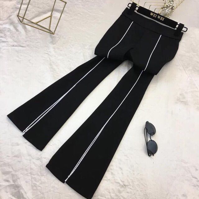 Quần ống loe kẻ xẻ (Kèm ảnh thật)