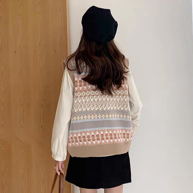 Áo gile len nữ Hàn Quốc phối màu họa tiết dễ thương phong cách thời trang dành cho nữ M59HD | BigBuy360 - bigbuy360.vn