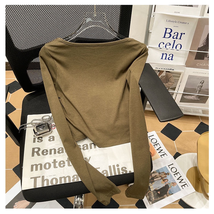 Áo Thun Ngắn Tay Dài Cổ Chữ v Thời Trang Mùa Thu Hàng Mới Dành Cho Bạn Nữ