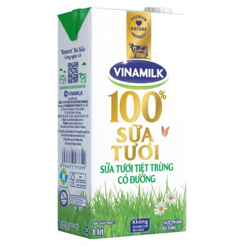 Sữa tươi tiệt trùng Vinamilk 100% Có đường - Hộp giấy 1L