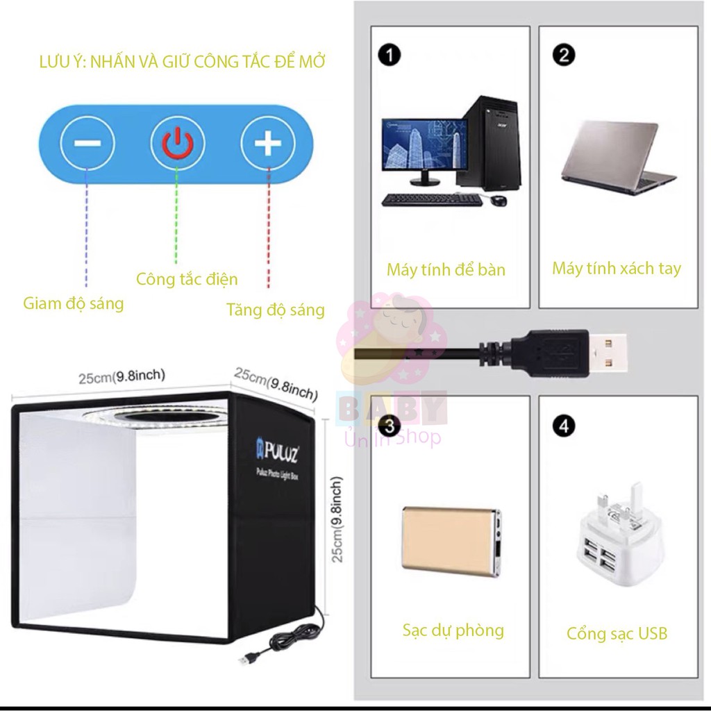 HỘP CHỤP ẢNH SẢN PHẨM PULUZ SZ 25*25 MÀU ĐEN