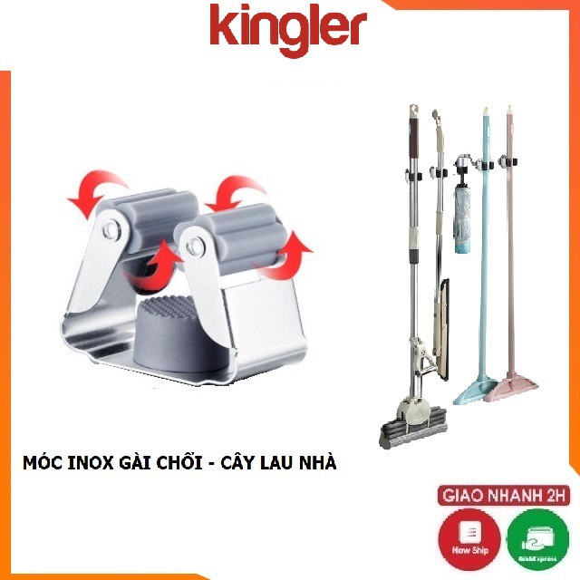 Giá Inox Treo Cây Lau Nhà Gắn Tường, Khô Ráo - Gọn Gàng - Ngăn Nắp, Gắn Keo Siêu Chắc Không Khoan Đục - Kingler 4031