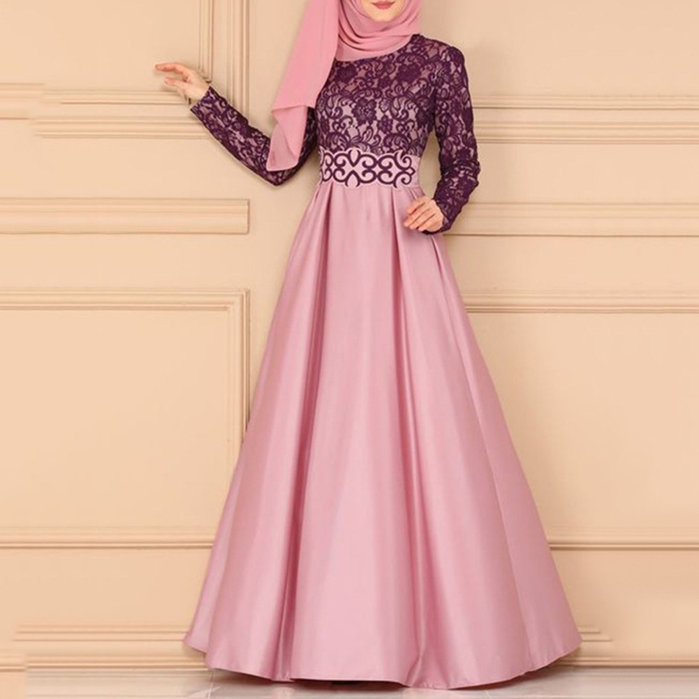 YAR_Vintage Muslim Women Lace Patchwork Long Sleeve Dubai Kaftan Dress without Hijab | BigBuy360 - bigbuy360.vn