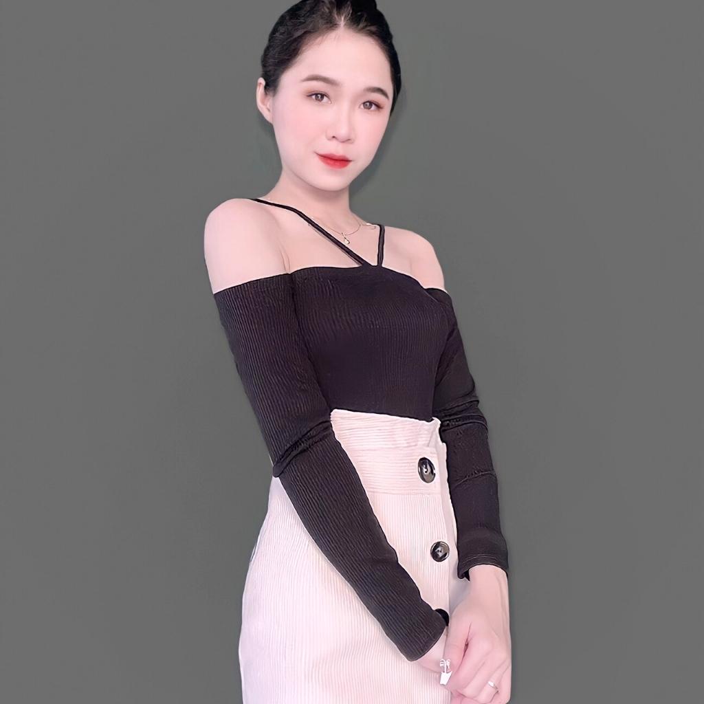 Áo TRỄ VAI Nữ TAY DÀI GenY Áo Kiểu Nữ Dài Tay Chất Len Tăm Dày Dặn Mềm Mịn ADT02