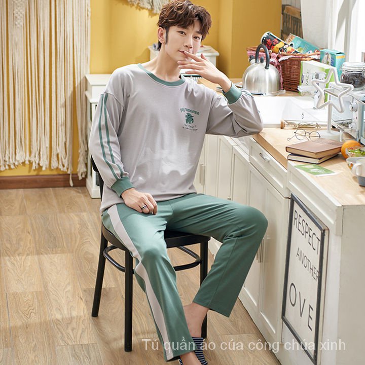 Bộ đồ ngủ tay dài chất liệu cotton mỏng nhẹ thời trang thu đông cho nam EI9w