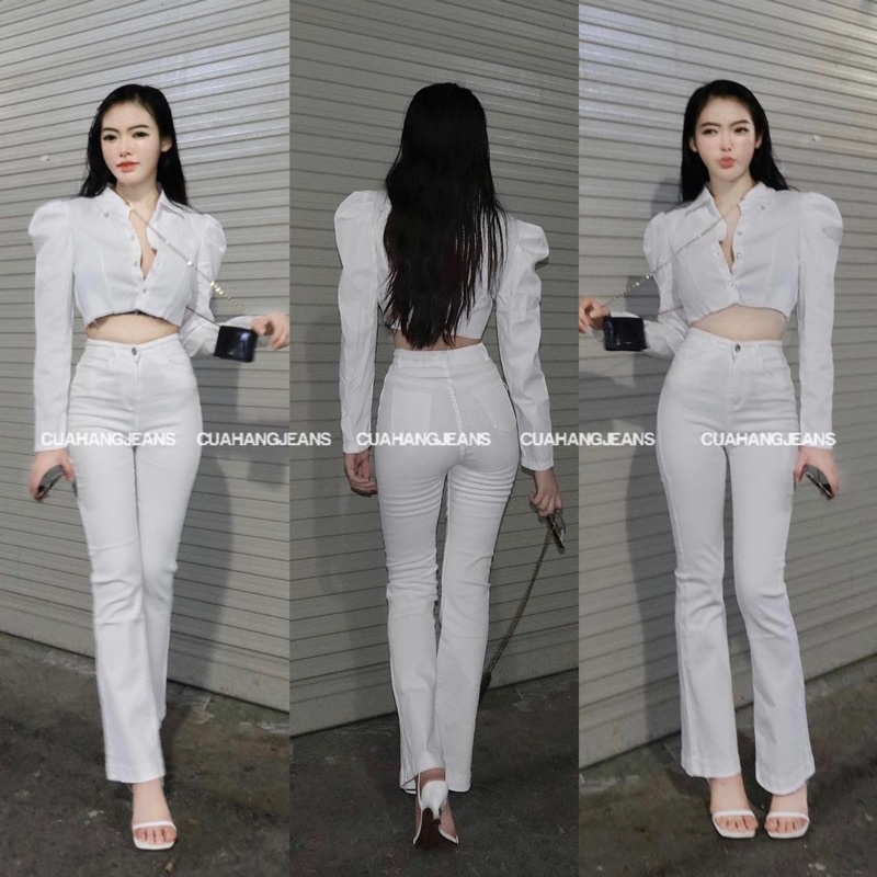|cuahangjeans| Quần jeans ống loe co giãn 2 màu trắng, đen
