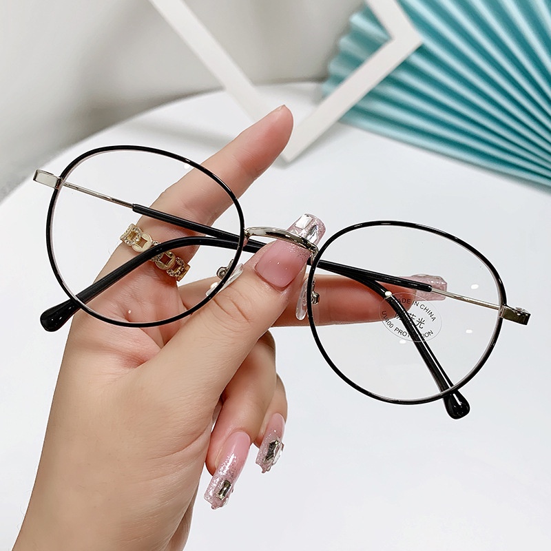 kính cận có độ  -1.0~6.0，Kính Chống Ánh Sáng Xanh Gọng Kim Loại Tròn Thời Trang Phong Cách Hàn Quốc Cho Nữ，mắt kính cận