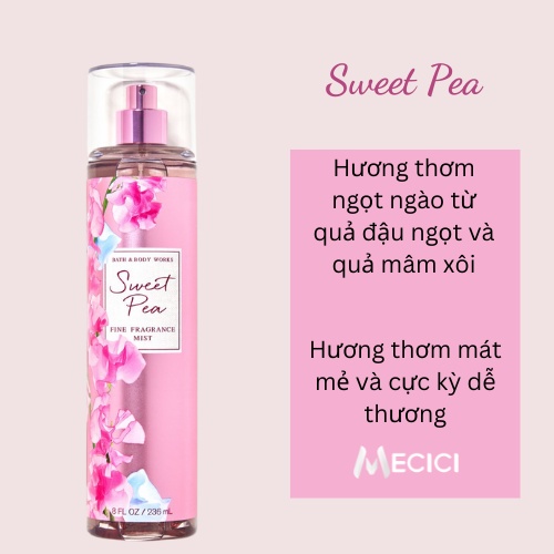 Body mist Bath and body worrks - xịt thơm toàn thân hương nước hoa, lưu hương thơm lâu, 236ml