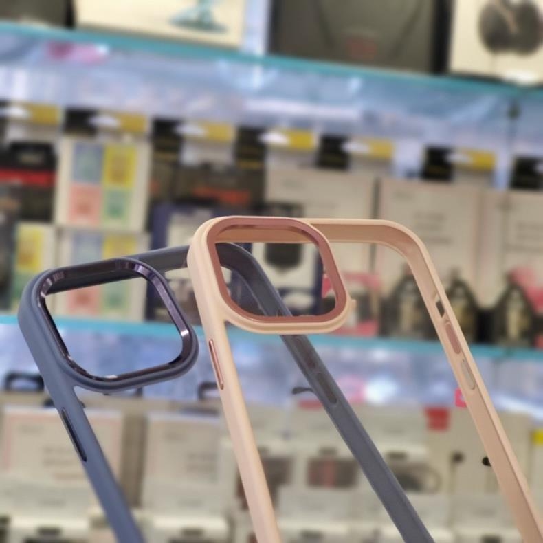 Ốp lưng trong kính X&M viền màu cho iPhone 13, 13 Pro, 13 Pro Max, 12 Pro Mã vành camera nhôm siêu đẹp màu kẹo ngọt