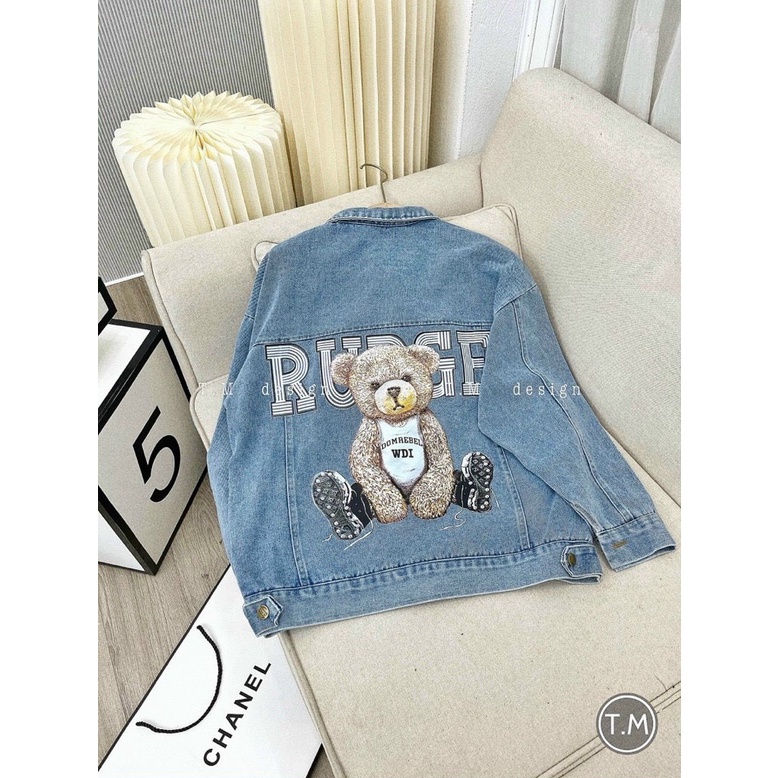 Áo Khoác Nữ Jean UNISEX Form Rộng GẤU Nam Nữ - Áo khoác bò denim GẤU nữ form rộng suông siêu dày dặn cúc đồng - TC130