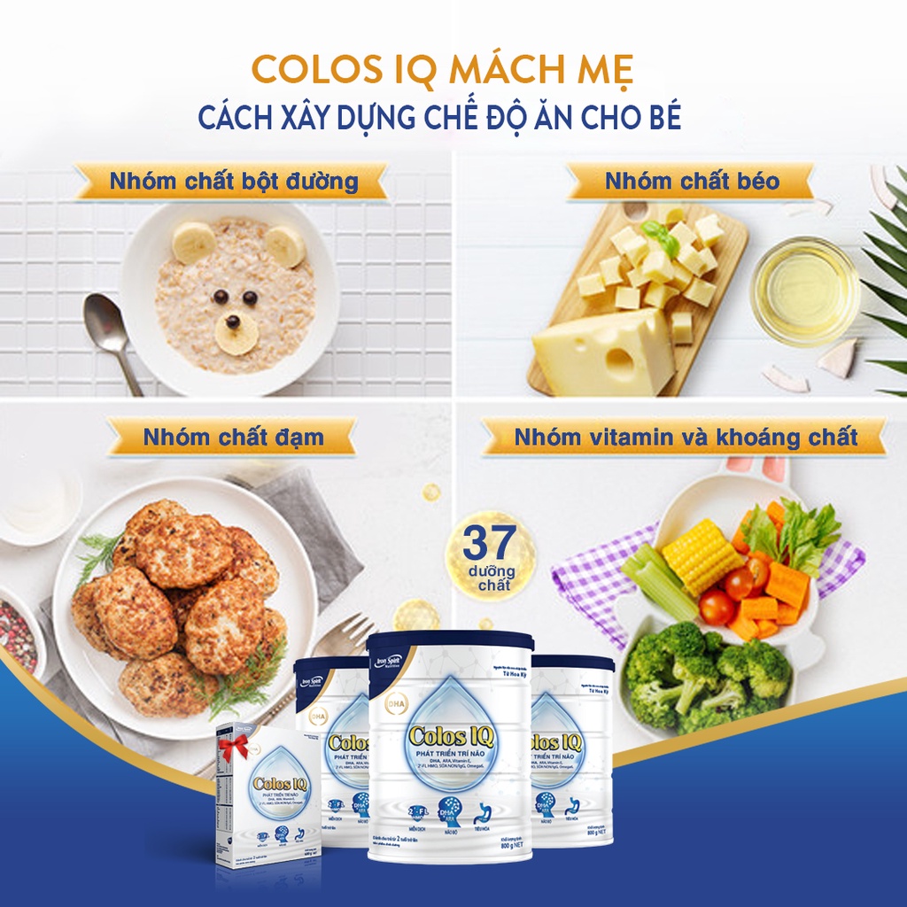 Sữa Bột COLOS IQ chính hãng lon sắt 800Gr giúp hỗ trợ phát triển trí não, cải thiện hệ miễn dịch và hệ tiêu hóa cho bé