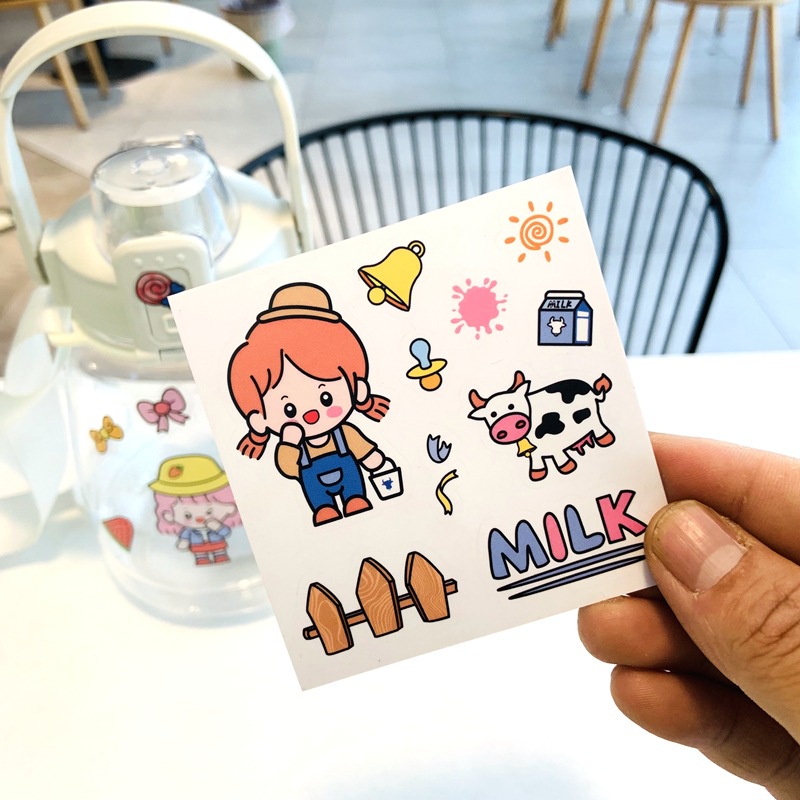 Combo 10 hình dán sticker cute chống thấm nước dễ thương dán mũ bảo hiểm xe laptop vali sổ bình nước