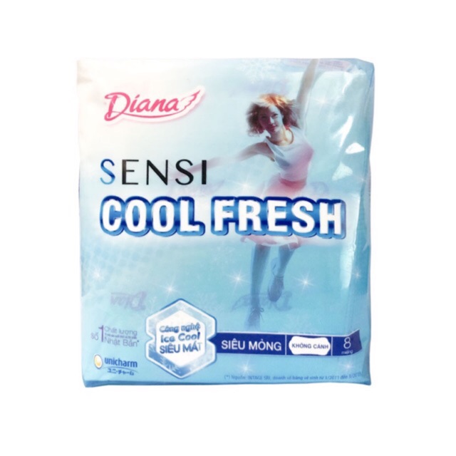 BĂNG VỆ SINH DIANA SENSI COOL FRESH SIÊU MỎNG không cánh 8 MIẾNG ( mẫu mới)