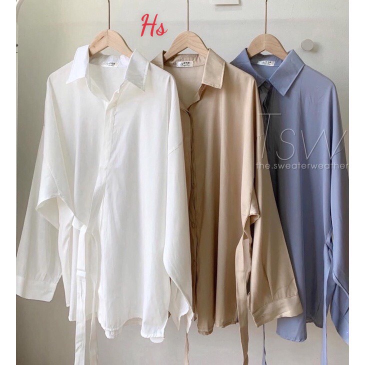 Áo Sơ Mi Lụa Nữ Dài Tay Thắt Eo Hàn Quốc - Dáng Basic