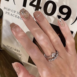 Móng tay giả nail box ngắn nâu kẻ ngang (bộ 24 móng) R553