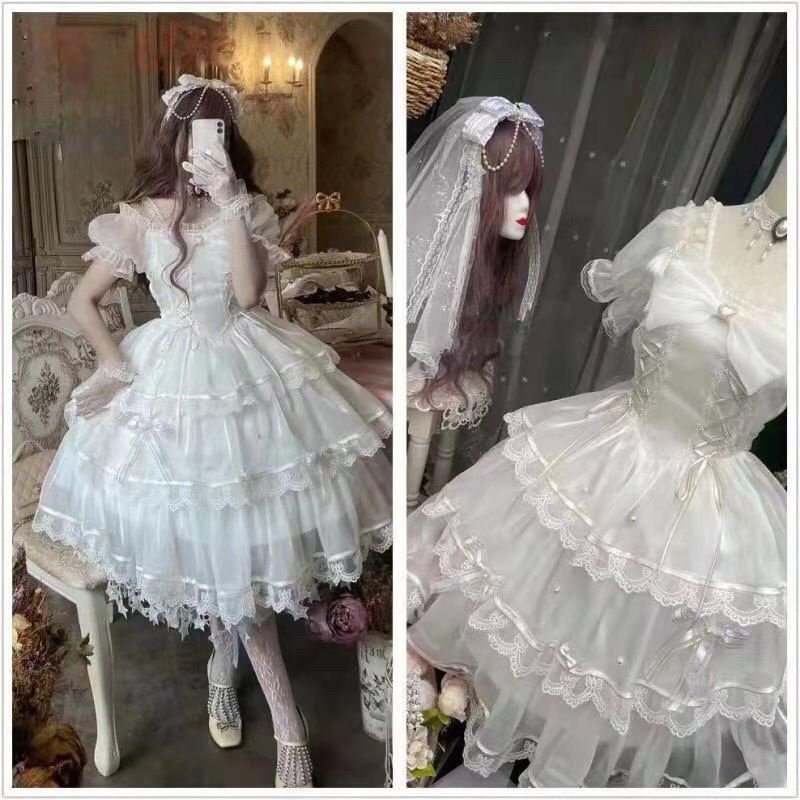 Đầm lolita công chúa Wedding dress trắng nhiều tầng