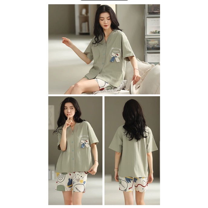 Bộ ngủ pyjama, bộ mặc nhà quần đùi áo cộc tay chất cotton nhẹ cao cấp Havana FB10