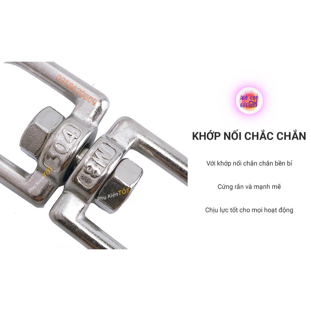 Móc Khóa Ma Ní Xoay Leo Núi , Dã Ngoại , Treo Võng Inox 304 Nguyên bản Chịu Lực Tốt loại, Khoen móc kéo 8mm