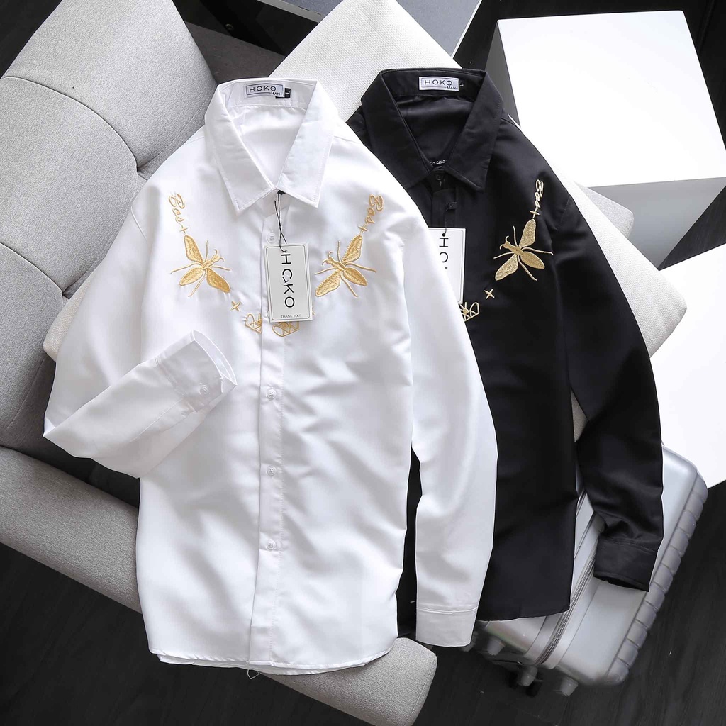 Áo Sơ Mi Nam Tay Dài Thêu Hình Đẹp Như Ảnh Chất Vải Mát HÌNH THẬT, CÓ VIDEO