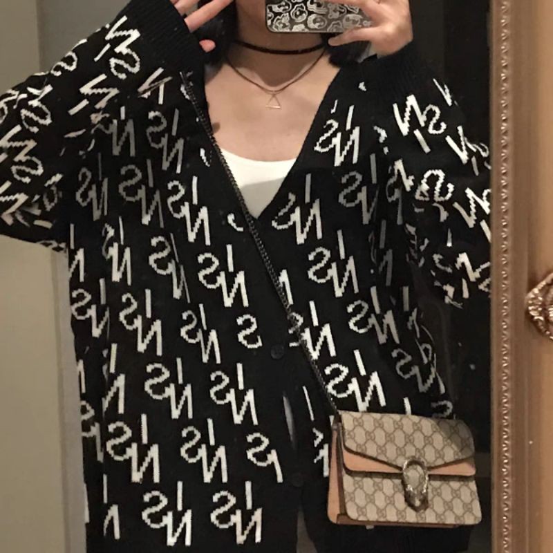 Áo khoác len Cardigan nam nữ cổ chữ v logo hoạ tiết monogram INSstudios chính hãng