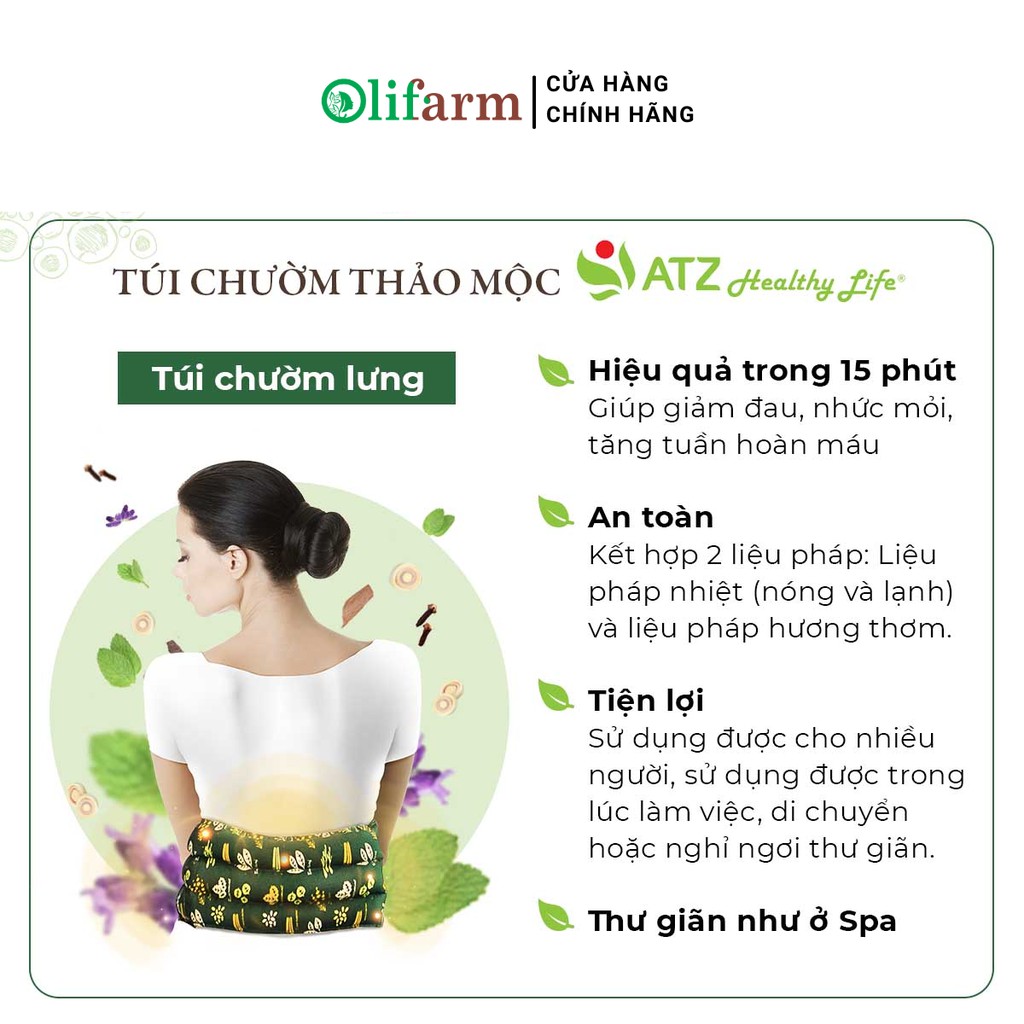 TÚI CHƯỜM LƯNG THẢO MỘC XANH RÊU - Túi chườm lưng giảm đau nhức mỏi cột sống, lưng