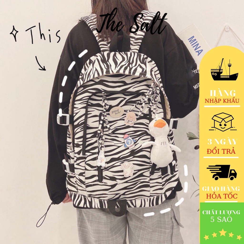 ⚡️HOTTREND⚡️Balo Ulzzang học sinh hoạ tiết bò sữa, ngựa vằn đựng nhiều sách A4 , tặng kèm sticker + móc gấu siêu cá tính