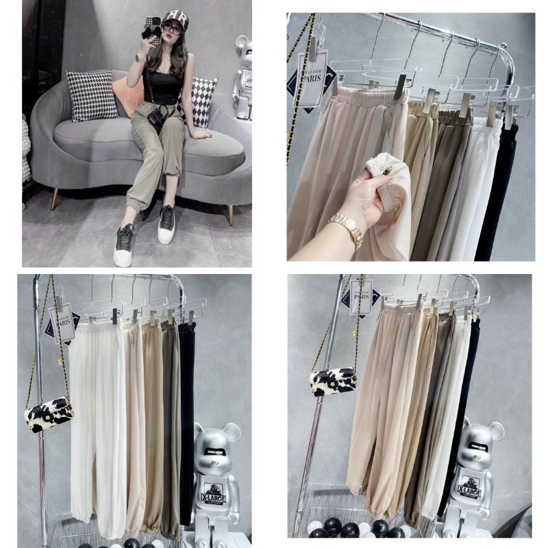 quần bom nữ[9066]   dáng rộng thụng cạp chun nưng cao vải tăm lạnh bo gấu mã