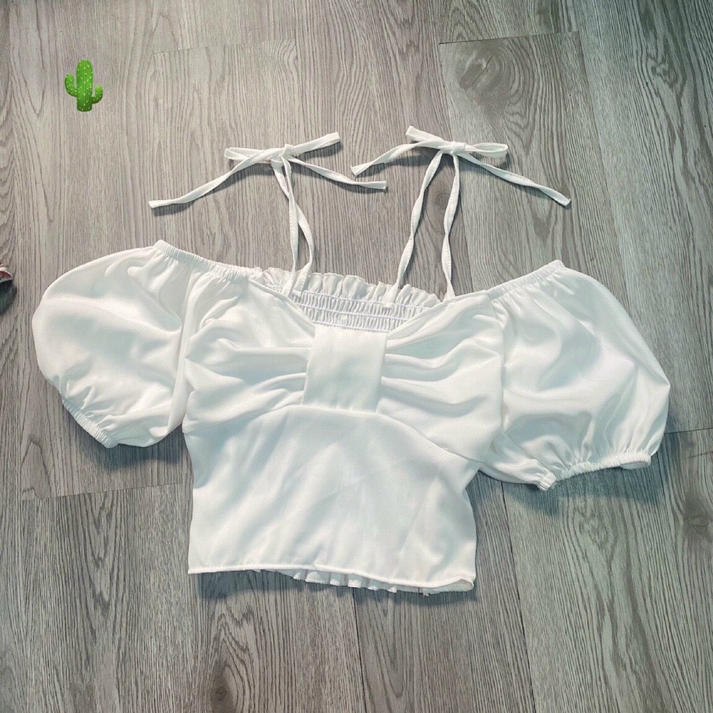 áo kate lụa croptop kiểu nơ nhúm sau