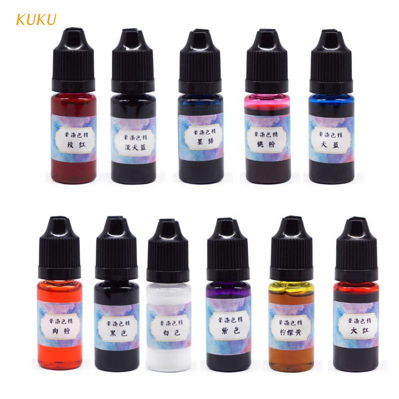 [KUKU] 11 Colors 10ML Epoxy Resin Pigment Liquid Colorant Dye Ink Diffusion Resin Mold Jewelry Making Kit Art Craft