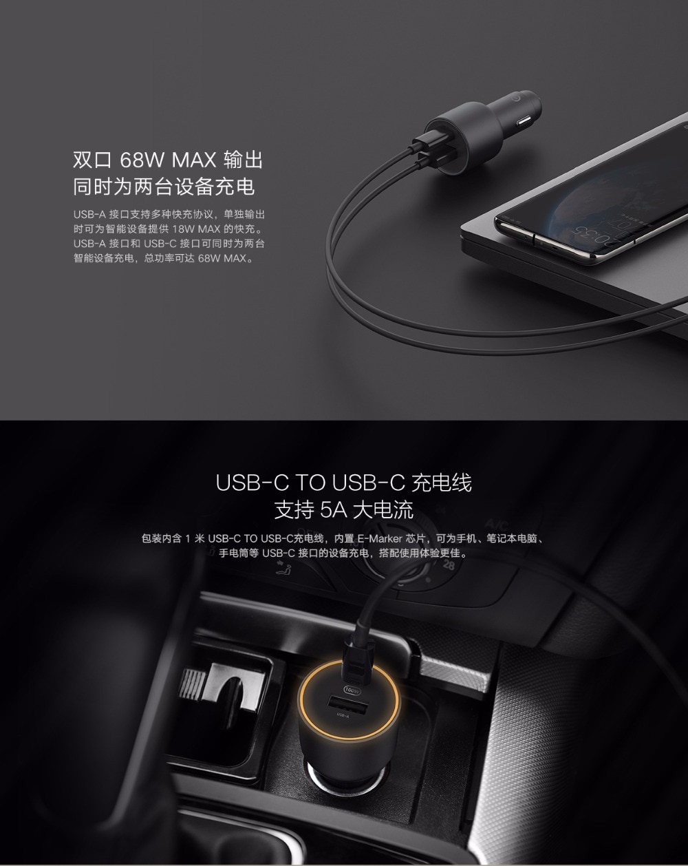 Củ Sạc Nhanh Xiaomi 1a1c 100w Usb-C 100w Cho Xe Hơi