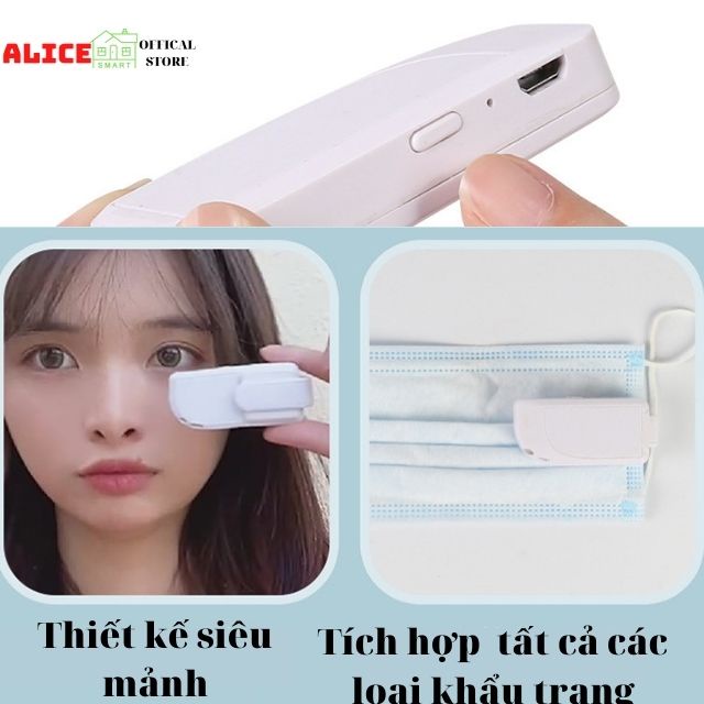 Quạt kẹp khẩu trang 2 tốc độ nhỏ gọn thông gió tránh ngạt thở làm mát không khí có cổng sạc usb - Alice store