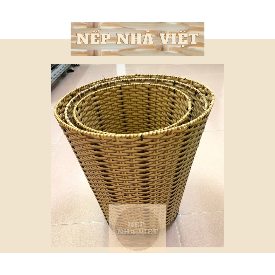 Sọt/Giỏ Tròn Cạnh Xéo Làm Từ Dây Nhựa Kiểu Mây Tre Lá Đan