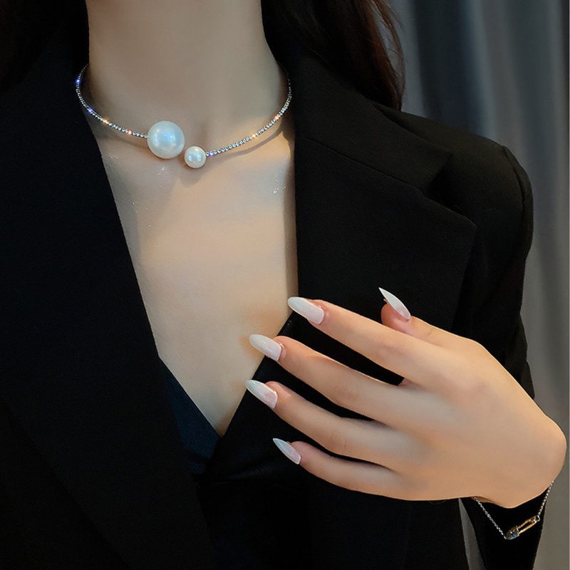 Vòng Cổ Hở Đính Ngọc Trai Lớn Thanh Lịch / Có Thể Điều Chỉnh Thời Trang Phong Cách Hàn Quốc