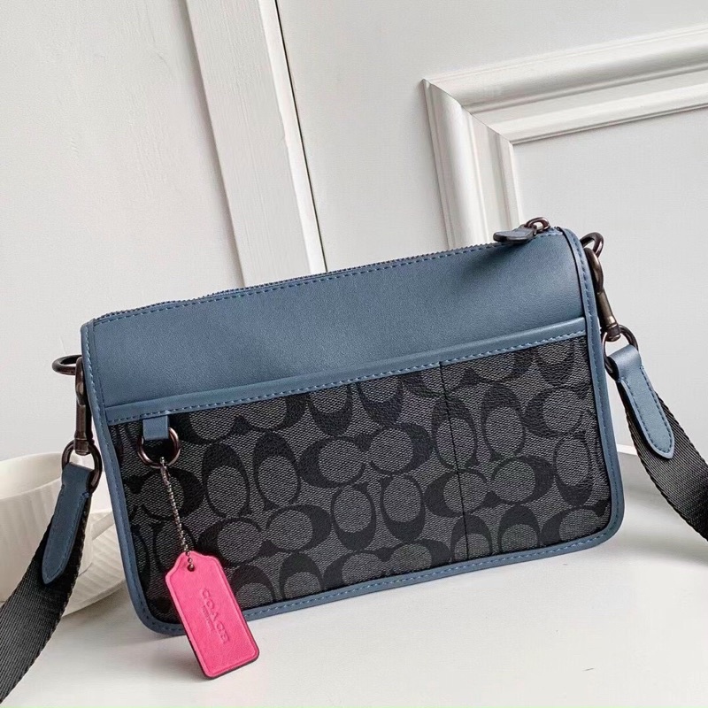 Túi coach unisex da thật phối canvas