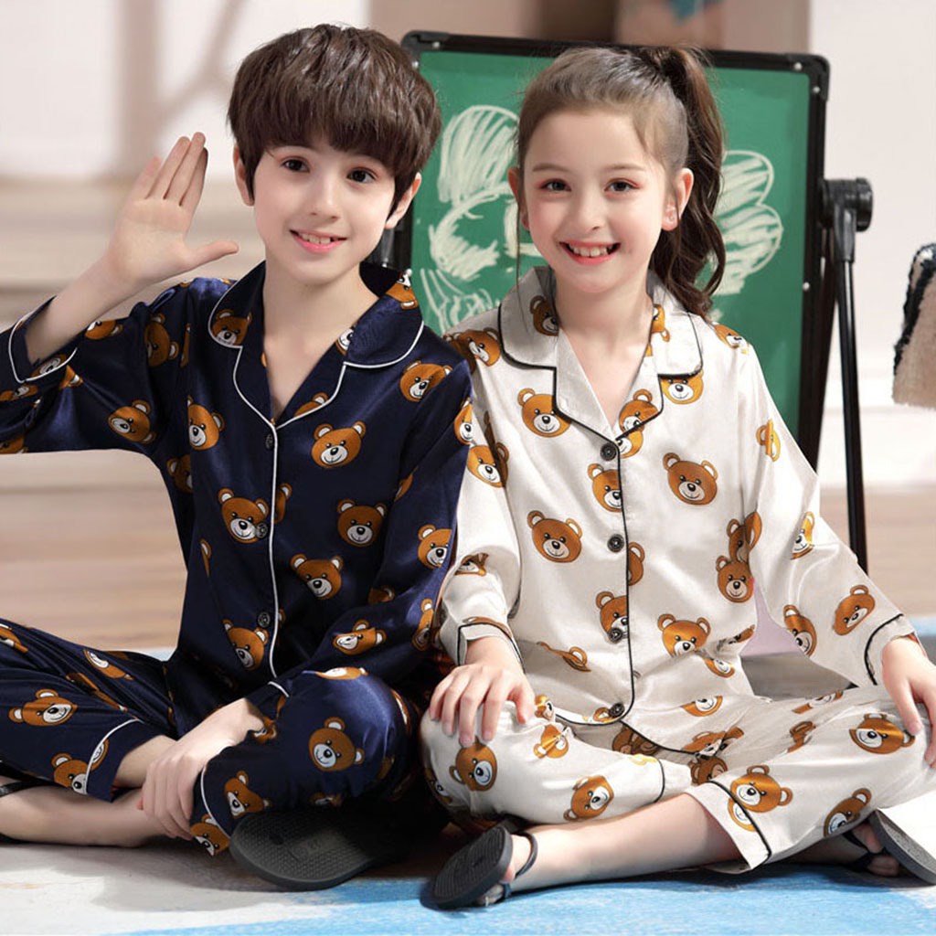 (10-30kg) Bộ pijama lụa hàn cho bé trai và bé gái Đồ ngủ cho bé TTR152 TTN153