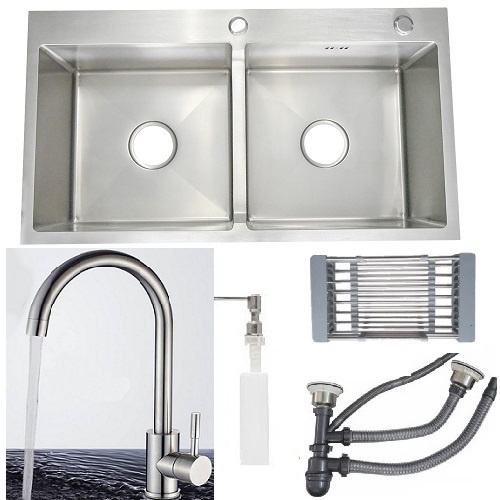 [CHẬU ĐÚC} Chậu Rửa Chén Bát INOX SUS 304 8245 VALENZA, xả chậu, Rổ, Vòi chén nóng lạnh và Bình rửa chén